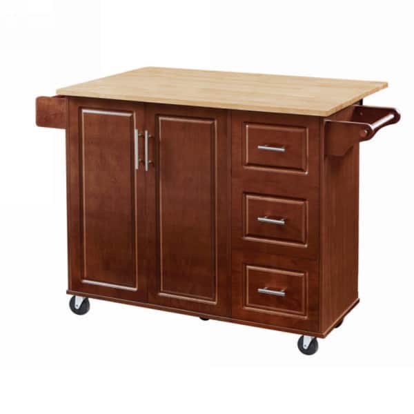 WarmieHomy Kitchen Cart with Drop Leaf Countertop Brown Wood 53.8 in. W in Kitchen Island with Locking Wheels and Towel Racks
