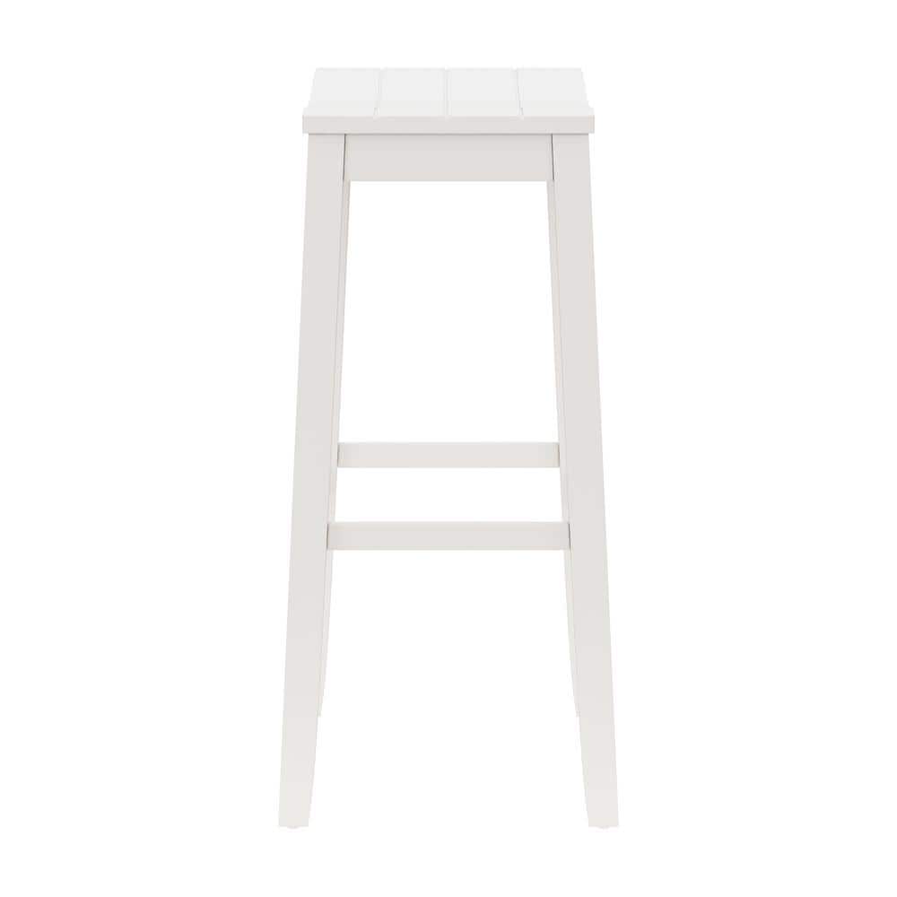 30" White Wood Backless Saddle Bar Stool