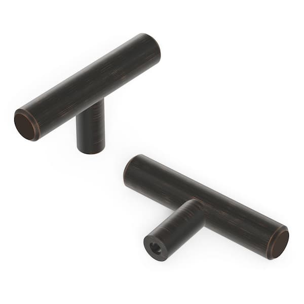 HICKORY HARDWARE Collection T-Knob 2-3/8 in. x 1/2 in. Vintage Bronze Finish Modern Steel Bar Pull Cabinet Knob (10 Pack)