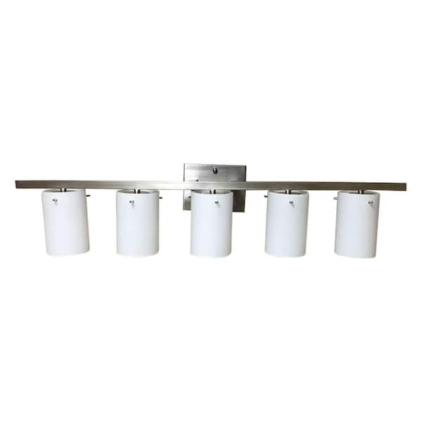 Unbranded 6.25 in. 5-Light Brushed Nickel Vanity Light with Frosted Glass Shade