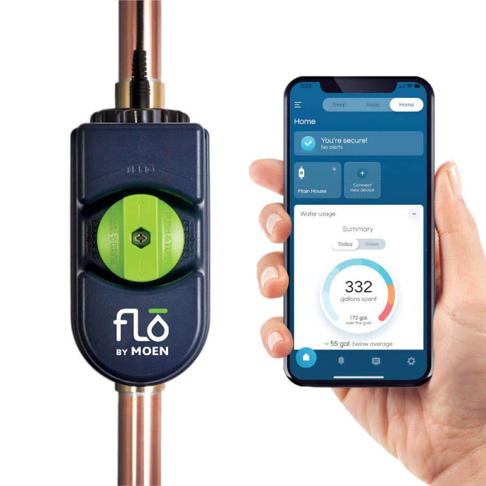 MOEN Flo 1 in. Smart Water Leak Detector with Automatic Water Shut Off Valve, Blue