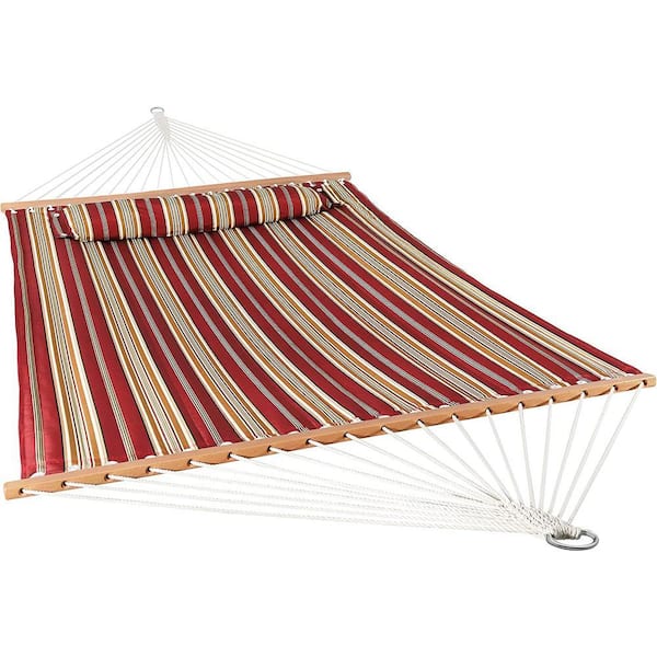 ストライプハンモック 11.25 ft. Quilted Reversible Hammock with Matching Pillow, Red