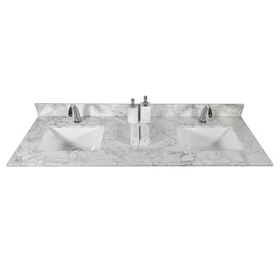 61 in. W x 22 in. D Engineered Stone Composite Vanity Top in White with White Rectangular Double Sink - Single Hole
