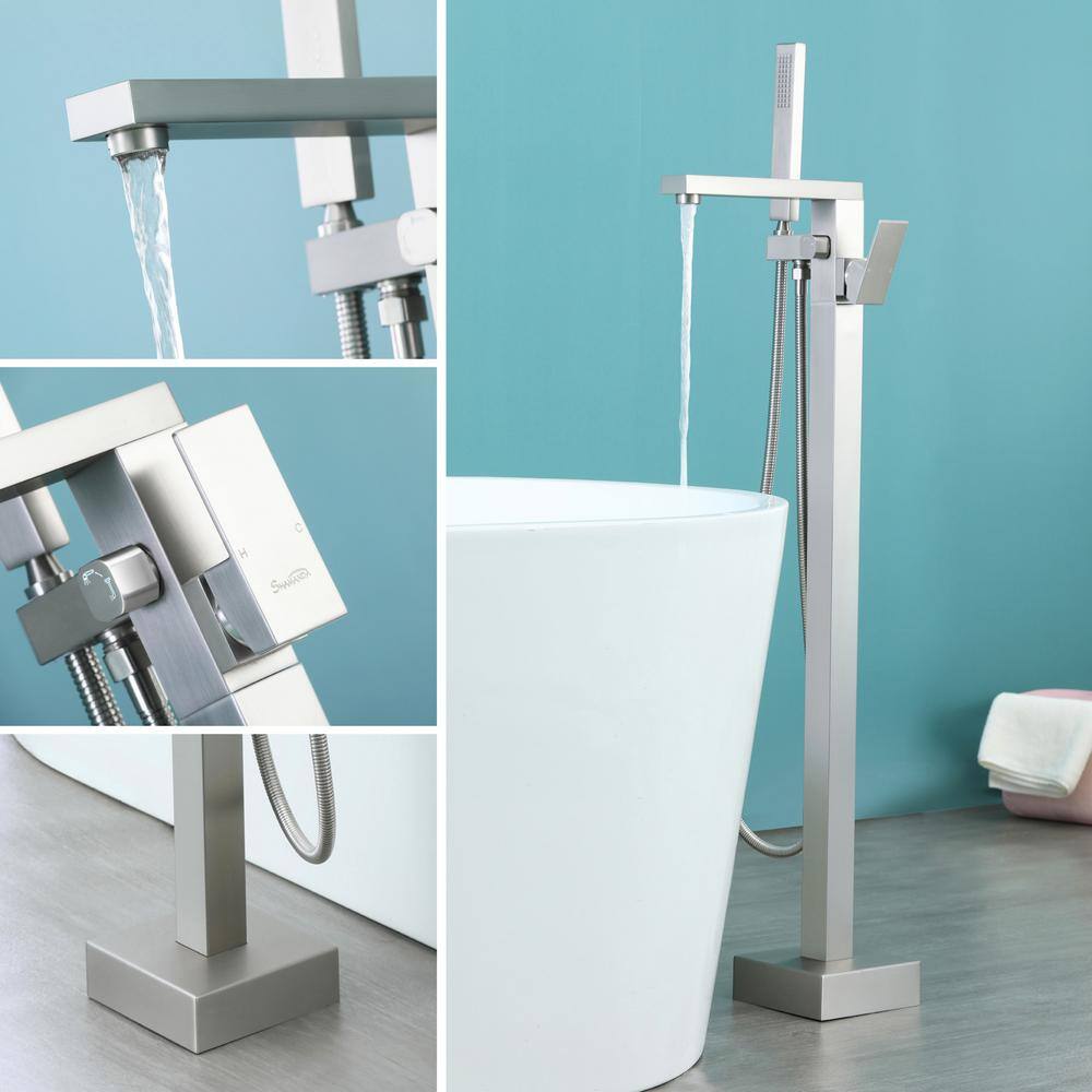 Brushed Nickel Freestanding Tub Faucet with Hand Shower