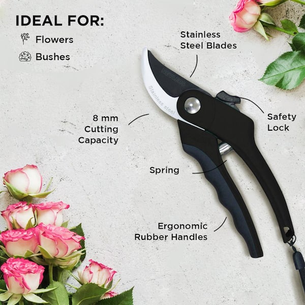 Nevlers 8 Anvil Pruning Shears for Gardening Heavy Duty | Stainless Steel  Garden Clippers Handheld w/ 8mm Cutting Cap | Hand Pruner Shears w/Rubber