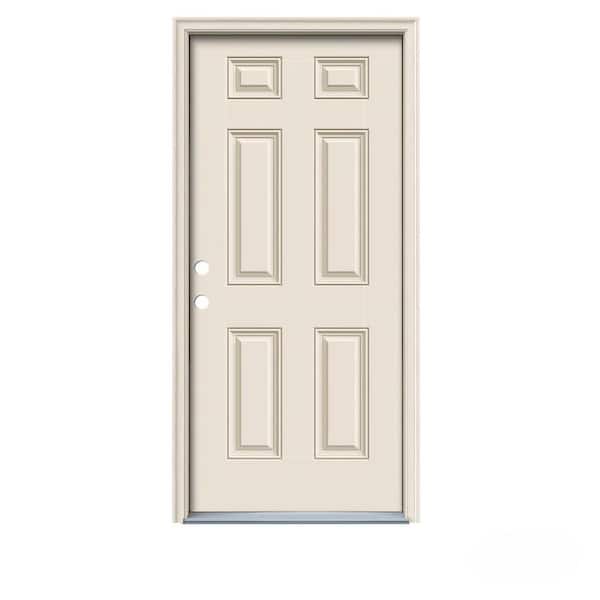JELD-WEN 32 in. x 80 in. 6-Panel Primed Fiberglass Prehung Right-Hand Inswing Front Door w/ Brickmould