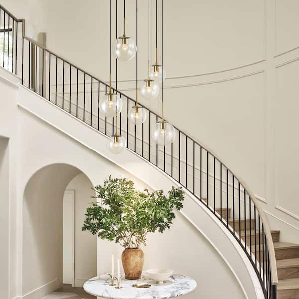 RRTYO Sean 7-Light Modern Linear Cluster Gold Clear Glass Globe