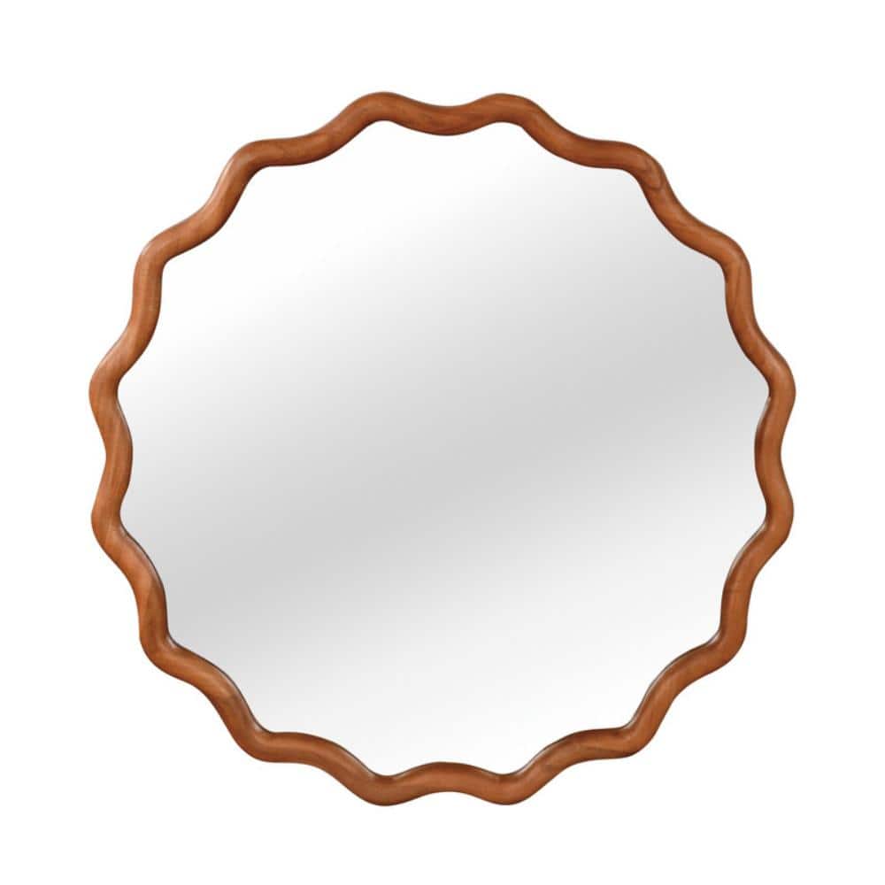 36 in. Yellowish Brown Wavy Round Solid Wood Frame Decorative Wall Mirror for Bedroom Bathroom Living Room Decor price history on PriceWatchPro
