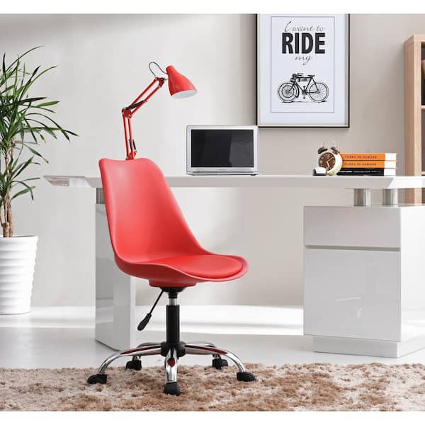 HODEDAH Red Armless Swivel Office Desk Chair with Cushion Seat