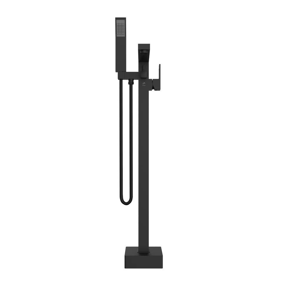 Matte Black Stainless Steel Freestanding Tub Filler with Hand Shower