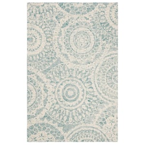Abstract Ivory/Blue 2 ft. x 3 ft. Geometric Medallion Area Rug