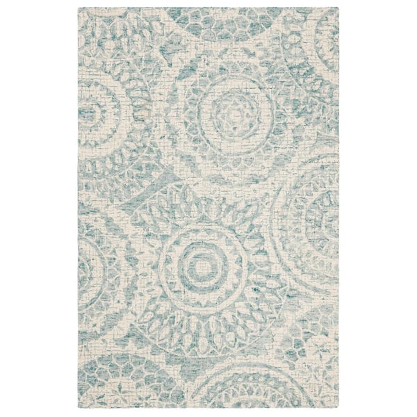 SAFAVIEH Abstract Ivory/Blue 4 ft. x 6 ft. Geometric Medallion Area Rug