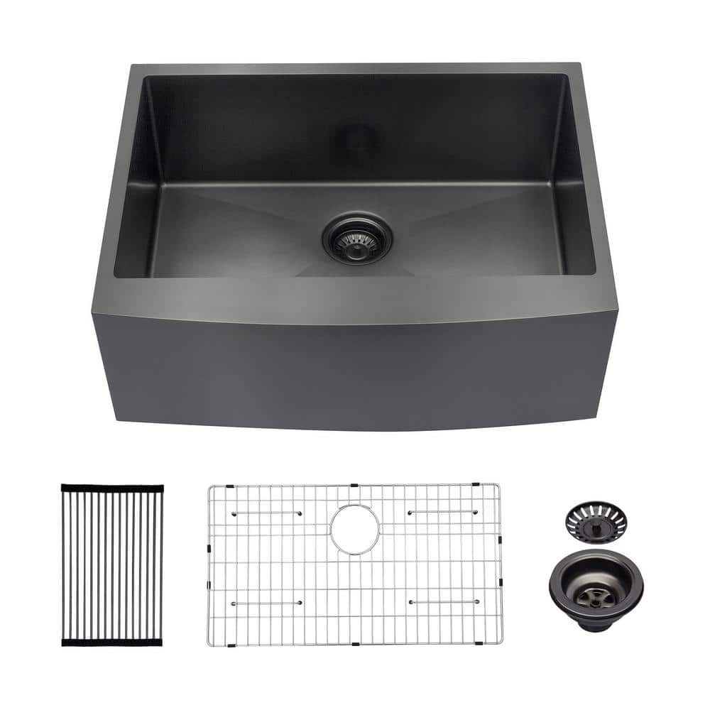 27 In Apron Front Single Bowl 16 Gauge Black Stainless Steel Kitchen   Black Farmhouse Kitchen Sinks Sinbssks12 64 1000 