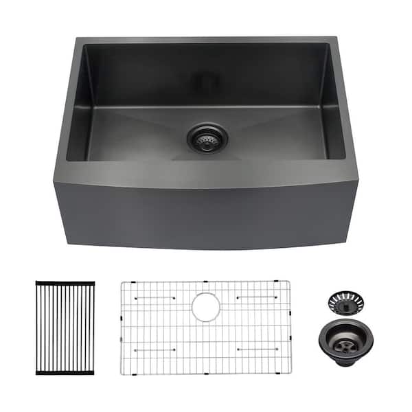 Unbranded 27 in Apron-Front Single Bowl 16 Gauge Black Stainless Steel Kitchen Sink