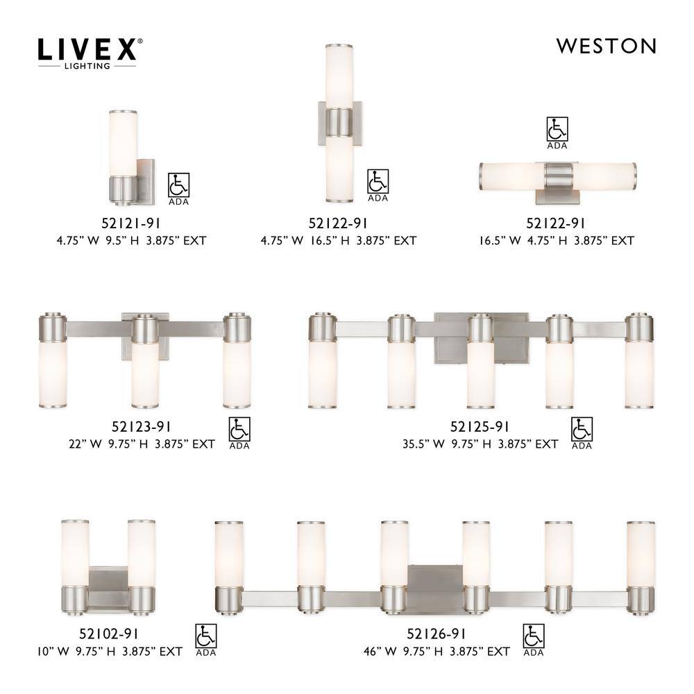 Weston Brushed Nickel 2-Light Vanity with Satin Opal Glass