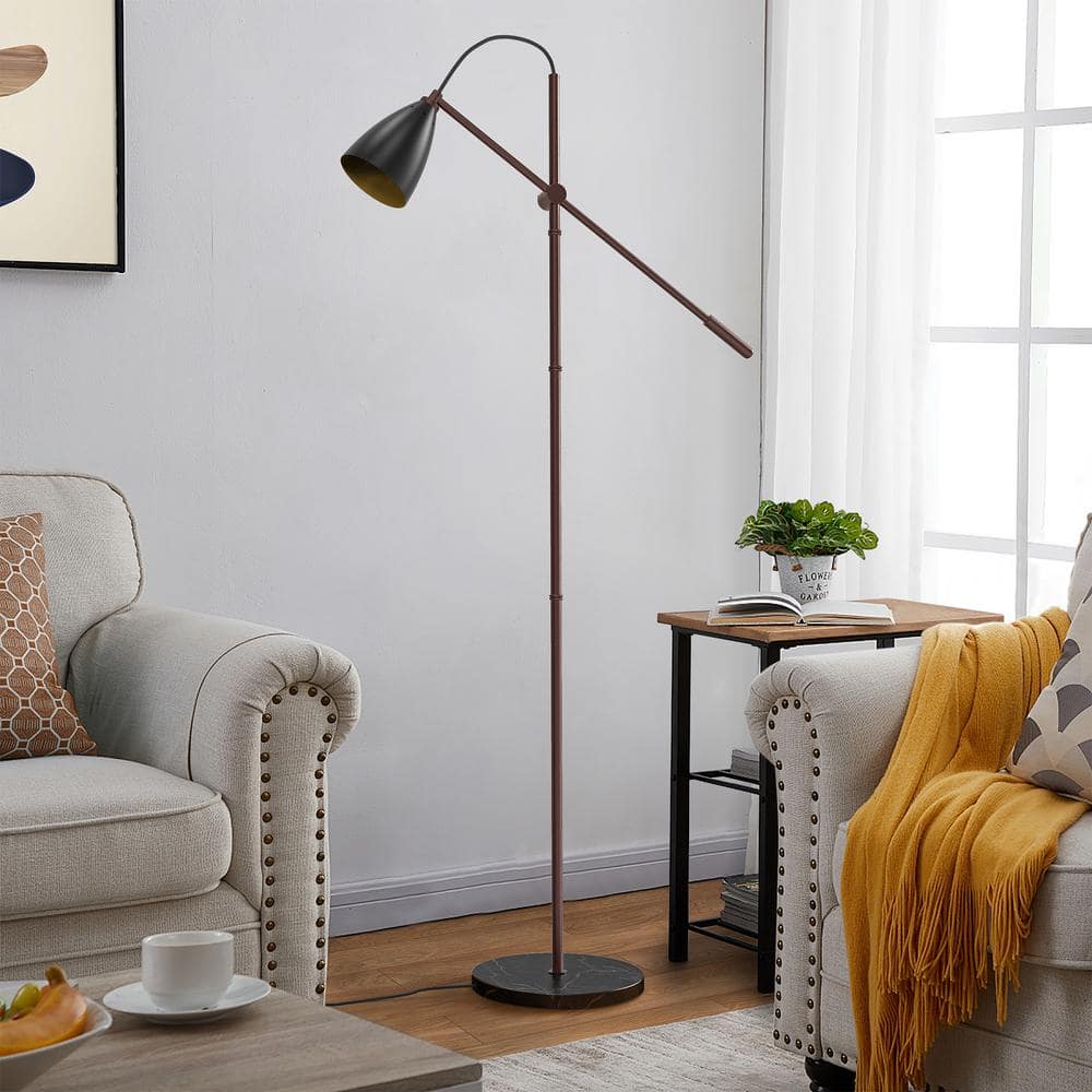 65" Adjustable Black Metal and Marble Arc Floor Lamp