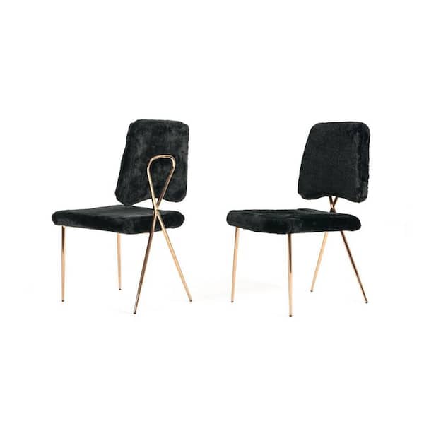HomeRoots Amelia Black and Rosegold Faux Fur Dining Side Chairs (Set of 2)