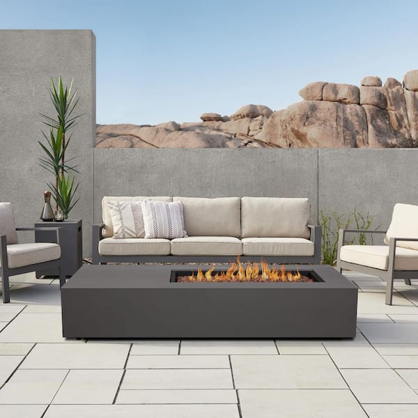 Aegean 75in Asymmetrical Rectangle Powder-Coated Steel Propane or Natural Gas Fire Pit Table in Weathered Slate