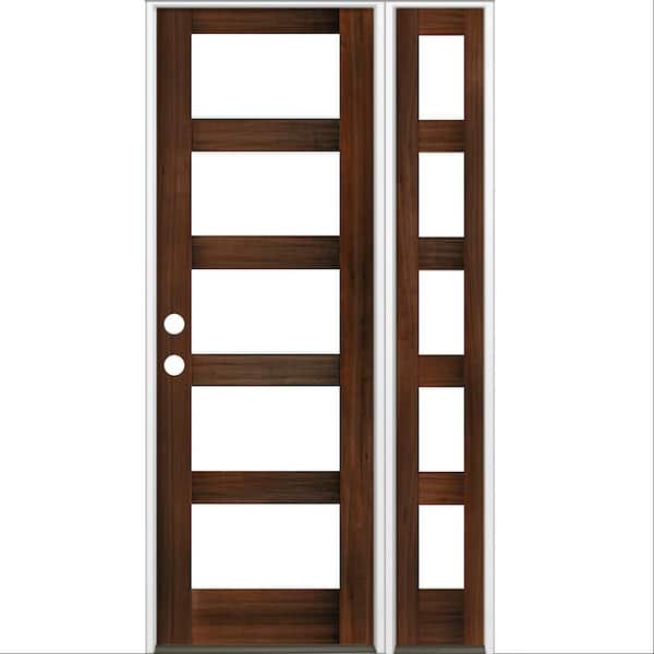 Krosswood Doors 46 in. x 96 in. Modern Hemlock Right-Hand/Inswing 5-Lite Clear Glass Red Mahogany Stain Wood Prehung Front Door