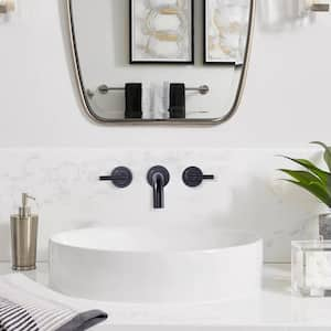 Wall Mount Double Handle Elegant Spout Bathroom Faucet in Solid Brass, Oil Rubbed Bronze