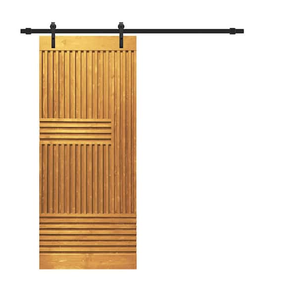 CALHOME Japanese 30 in. x 84 in. Pre Assemble Walnut Stained Wood Interior Sliding Barn Door with Hardware Kit