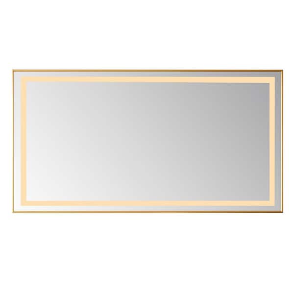 ROSWELL Teruel 60 in. W x 32 in. H Large Rectangular Aluminum Framed LED Wall Bathroom Vanity Mirror in Brushed Gold
