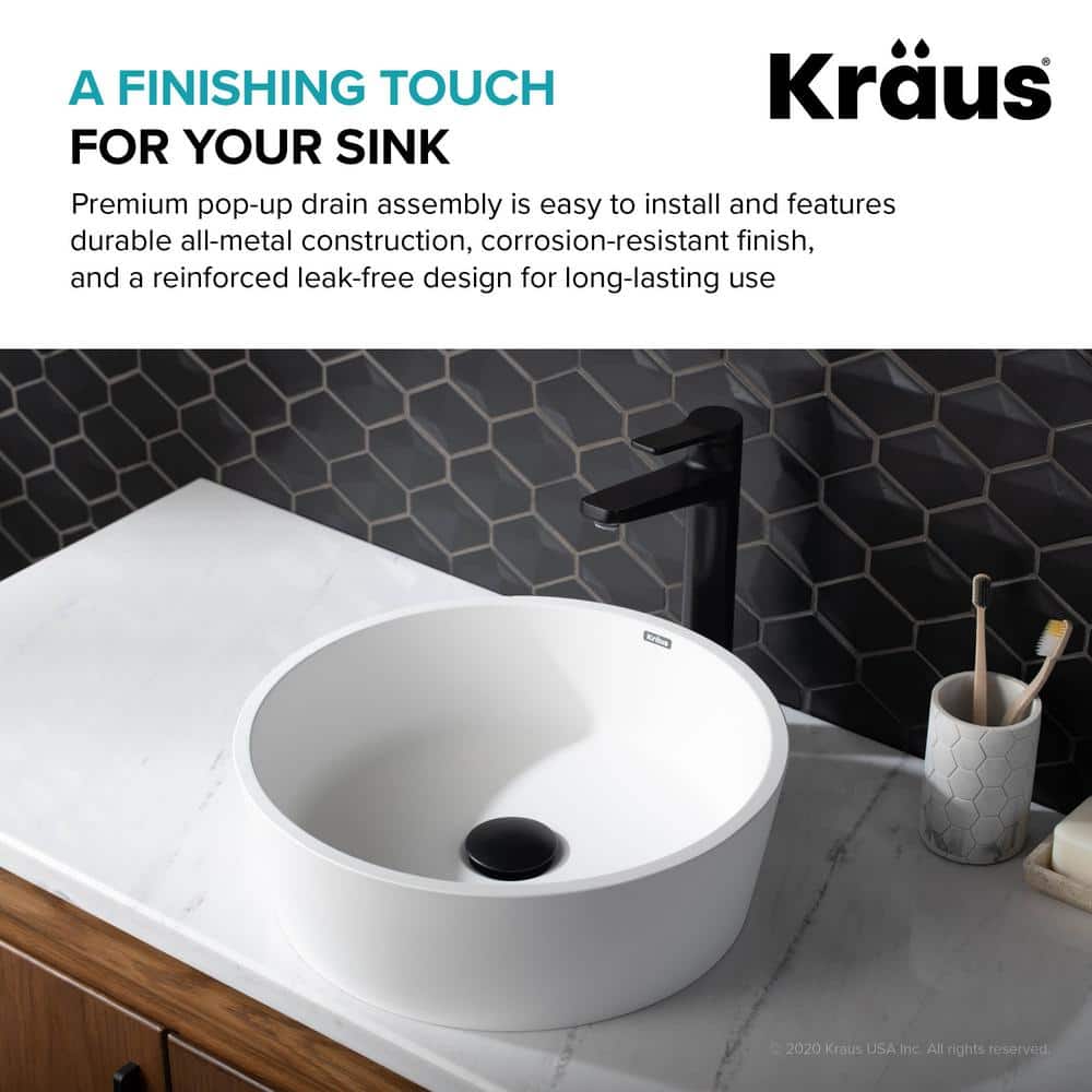 Matte Black All-Metal Pop-Up Bathroom Sink Drain
