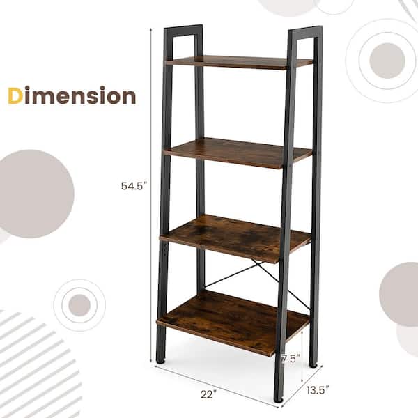 Gymax 54.5 in. Wood 4-Tier Ladder Shelf Ladder Bookcase Bookshelf