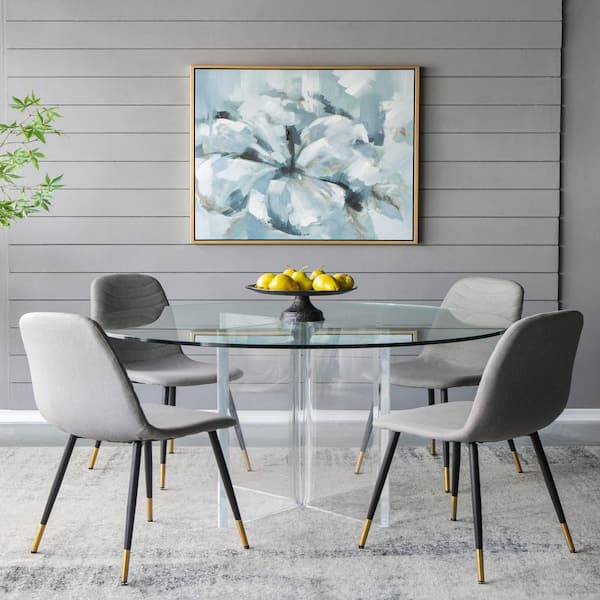 Unbranded Contemporary Large Flower 1 Piece Gold Square Framed Oil Painting Abstract Art Print 39.4 in. x 39.4 in.