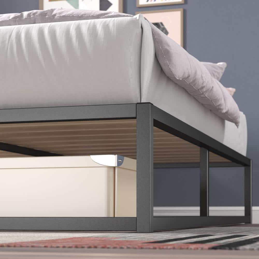 Joseph Black Metal Queen Platform Bed with Wood Slats