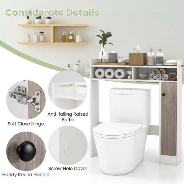 Costway 34.5 in. W x 39 in. H x 7 in. D White Over Toilet Storage Bathroom Cabinet Floor Organizer with Adjustable Shelves Q1WWR881IT