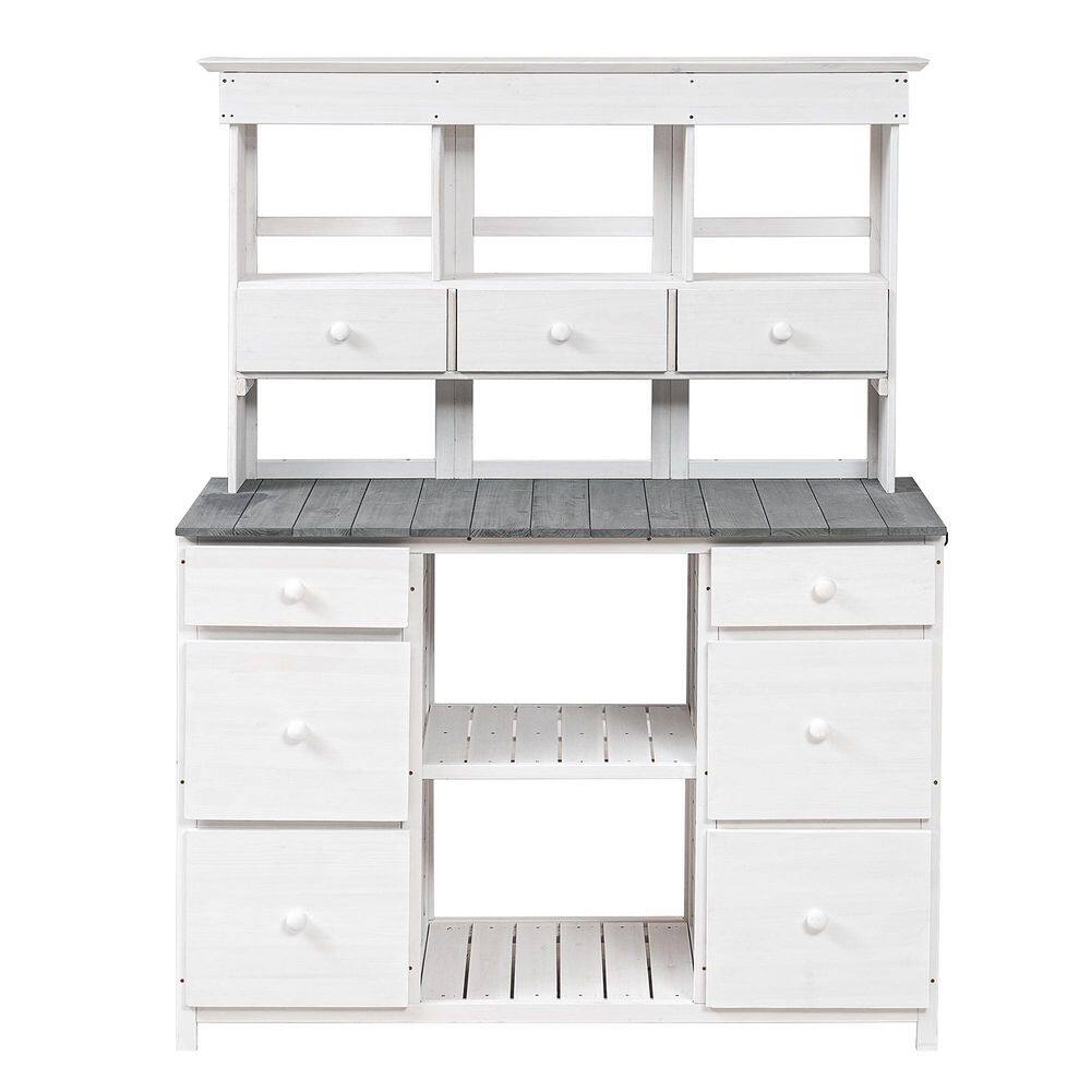 50.1 in. W x 65.7 in. H White Potting Bench Table with Storage