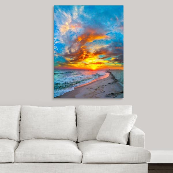 Cloudy Sea View in Color Panoramic Picture Canvas Print Home Decor Wall Art 