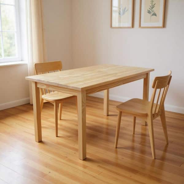 Natural Wood 60.00 in. 4-Leg Base Dining Table Seats-6