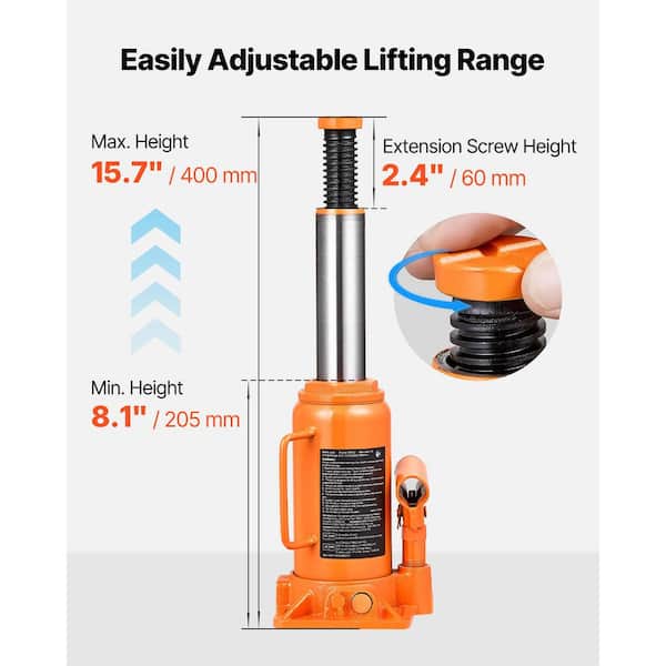 SKYSHALO 12 Ton Hydraulic Bottle Jack, 8.1-15.7 in. Lift Range