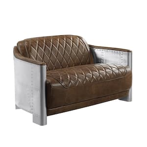 Sedna 50.4 in. Espresso Top Grain Leather and Aluminum Solid Leather 2 Seat Loveseat