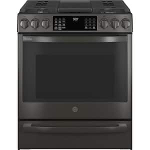 Profile 30 in. 5 Burner Smart Slide-In Gas Range in Black Stainless with Convection and Air Fry