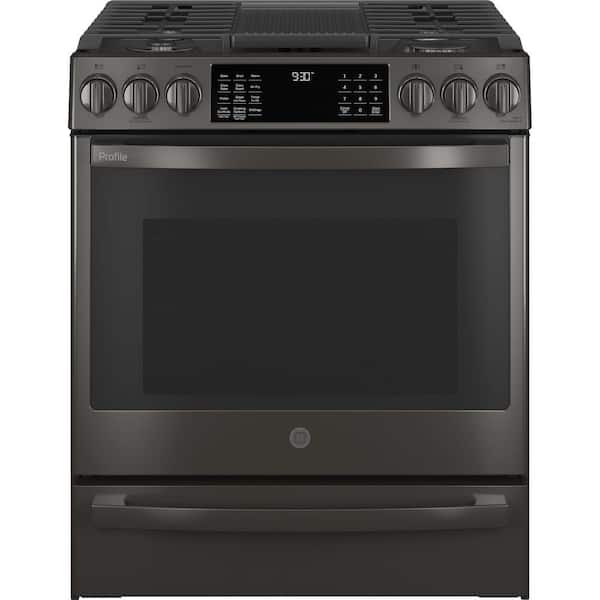 GE Profile 30 in. 5 Burner Smart Slide-In Gas Range in Black Stainless with Convection and Air Fry