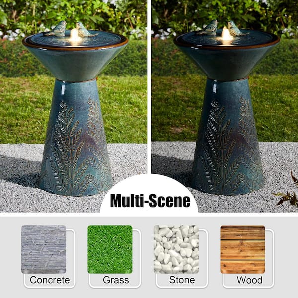 44.5 Inches Modern Fountain 4 Tired Floor Standing Outdoor Fountain With Lights Pump For Garden Patio Backyard Porch Home Art Decor