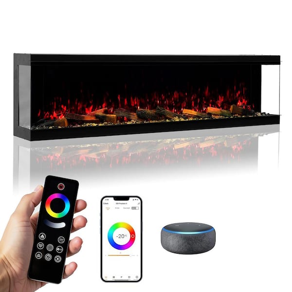 3-Sided Electric Fireplace, 3000W 72 in. Smart WiFi Electric Fireplace Insert with Crackling Sound, RGB LED Flame Colors
