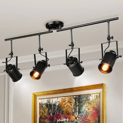 Modern Industrial 4-Light Black Linear Dimmable Track Lighting Kit for Living Room Multi-directional Task Light