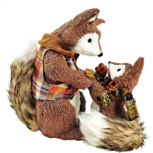 8.9 in. Mom and Baby Fox Decor: Rustic Sisal Figurine, Woodland
