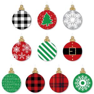 Hanging Black, Red and Green Ornaments Outdoor Holiday or Christmas Hanging Porch and Tree Yard Decorations (10-Pieces)