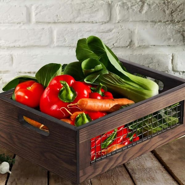 Brown 11 in. x 14 in. Wood Rectangular Decorative Basket Set of 3