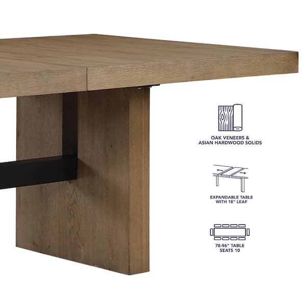 Aubrey Brown Wood 78 in. Trestle Base Dining Table Seats 10 with 18 in. Leaf