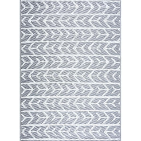 Amsterdam Gray White 5 ft. x 7 ft. Modern Reversible Recycled Plastic Indoor/Outdoor Area Rug-Floor Mat
