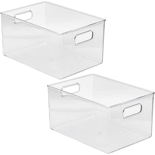 2 Pack Clear Plastic Storage Bins for fridge and Pantry Stackable organizer set