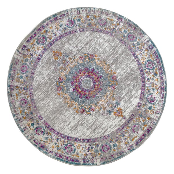 Oryn Vintage Multicolor 5 ft. Round Medallion Polypropylene Area Rug