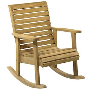 Wooden Outdoor Rocking Chairs, Patio Traditional Rocking Chair, Slatted Structure Porch Rocker w/Armrest, Light Brown