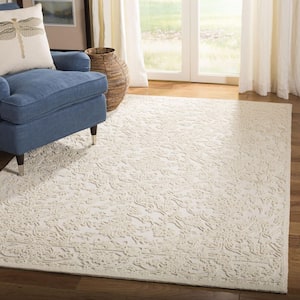 Martha Stewart Ivory 6 ft. x 6 ft. Floral High-Low Square Area Rug